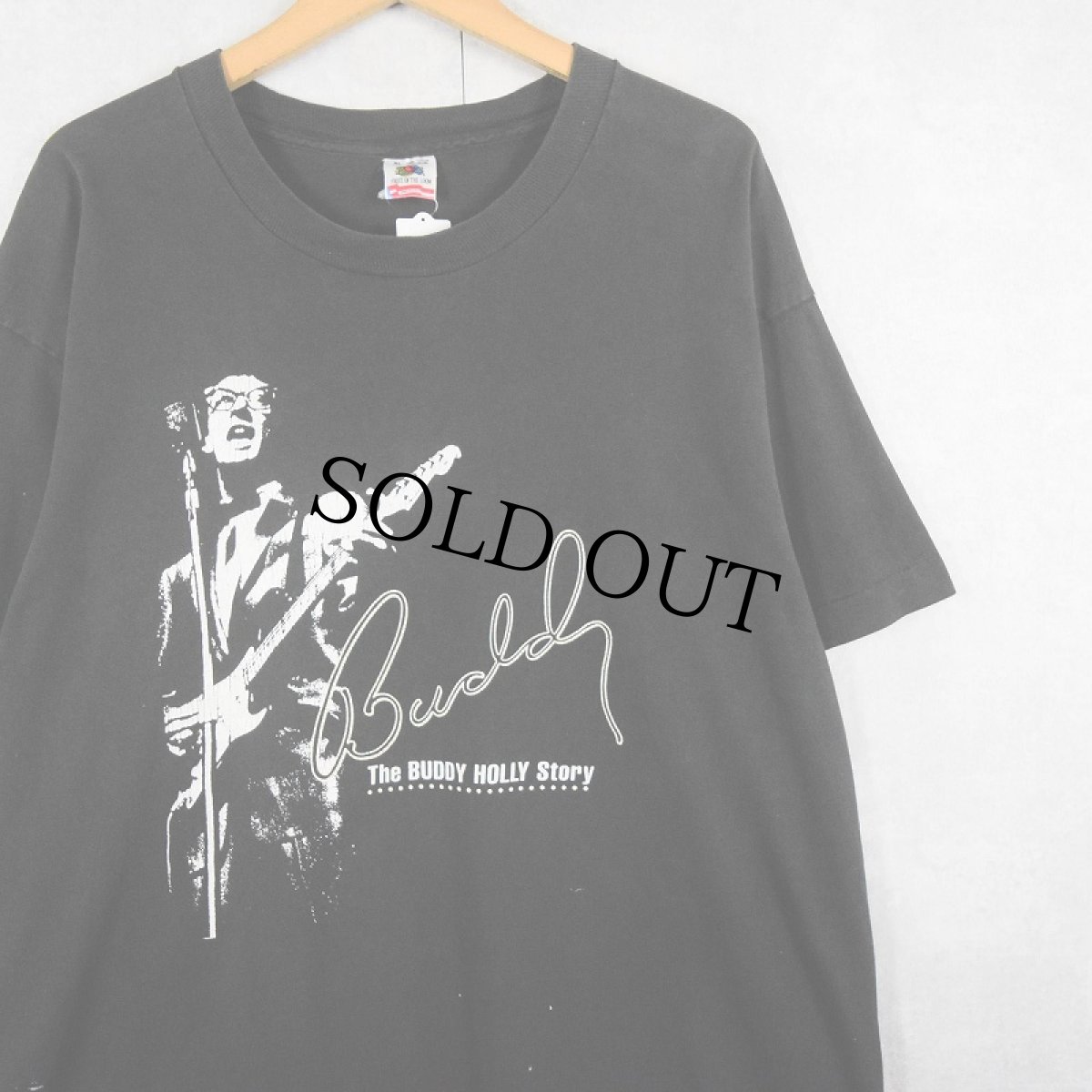画像1: 【SALE】 90's The BUDDY HOLLY Story USA製 ロックミュージシャンドキュメンタリー映画 プリントTシャツ BLACK XL (1)