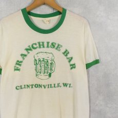 画像1: 80's FRANCHISE BAR ビールイラストプリントリンガーTシャツ XL (1)