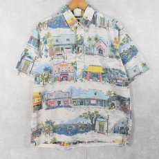 画像1: 90's Reyn Spooner 総柄 3点留め コットンボタンダウンシャツ L (1)
