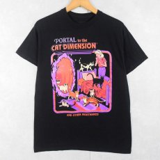 画像1: Steven Rhodes "PORTAL to the CAT DIMENSION" イラストプリントTシャツ BLACK M (1)