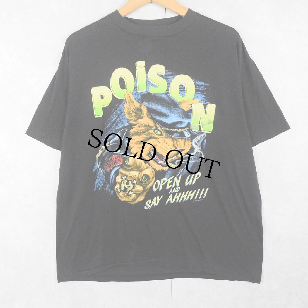 画像1: 80's POISON USA製 "OPEN UP AND SAY AHHH!!!" ロックバンドツアーTシャツ BLACK XL (1)