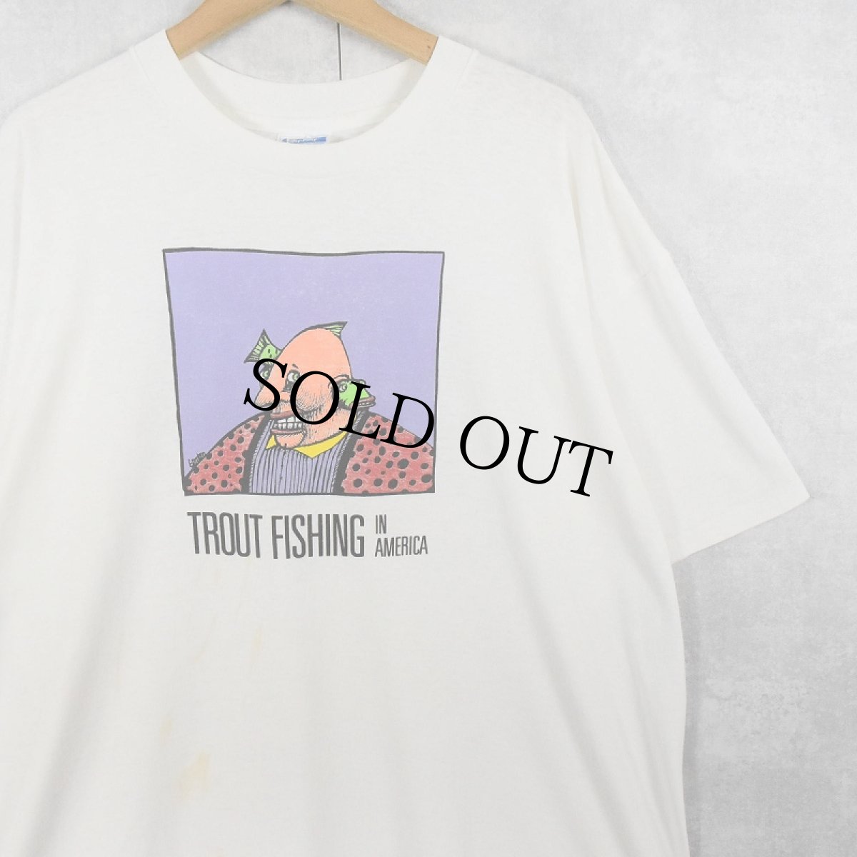画像1: 80's USA製 "TROUT FISHING IN AMERICA" シュールイラストプリントTシャツ XXL (1)