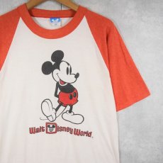 画像1: 80's Walt Disney World USA製 "MICKEY MOUSE" キャラクタープリントラグランTシャツ L (1)