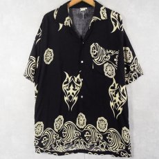 画像1: 総柄 レーヨンオープンカラーシャツ BLACK XL (1)