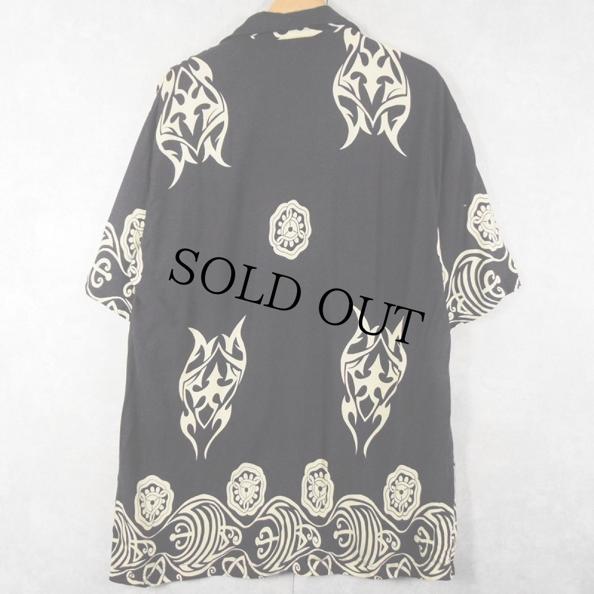 画像2: 【SALE】 総柄 レーヨンオープンカラーシャツ BLACK XL (2)