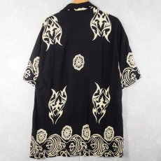 画像2: 総柄 レーヨンオープンカラーシャツ BLACK XL (2)