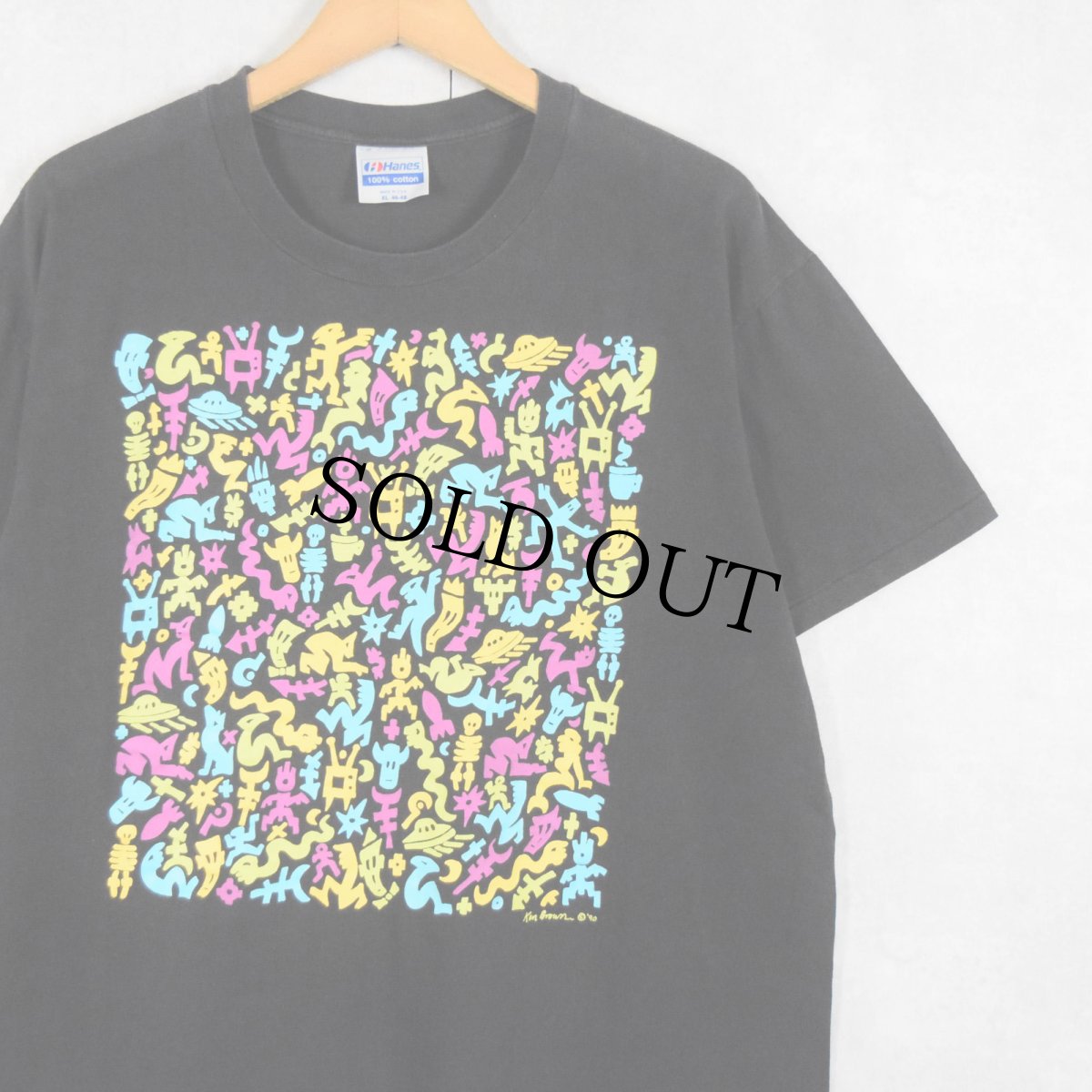 画像1: 90's Ken Brown USA製 アートプリントTシャツ BLACK XL (1)