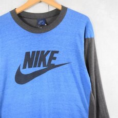 画像1: 80's NIKE 紺タグ USA製 2トーン ロゴプリントTシャツ M (1)