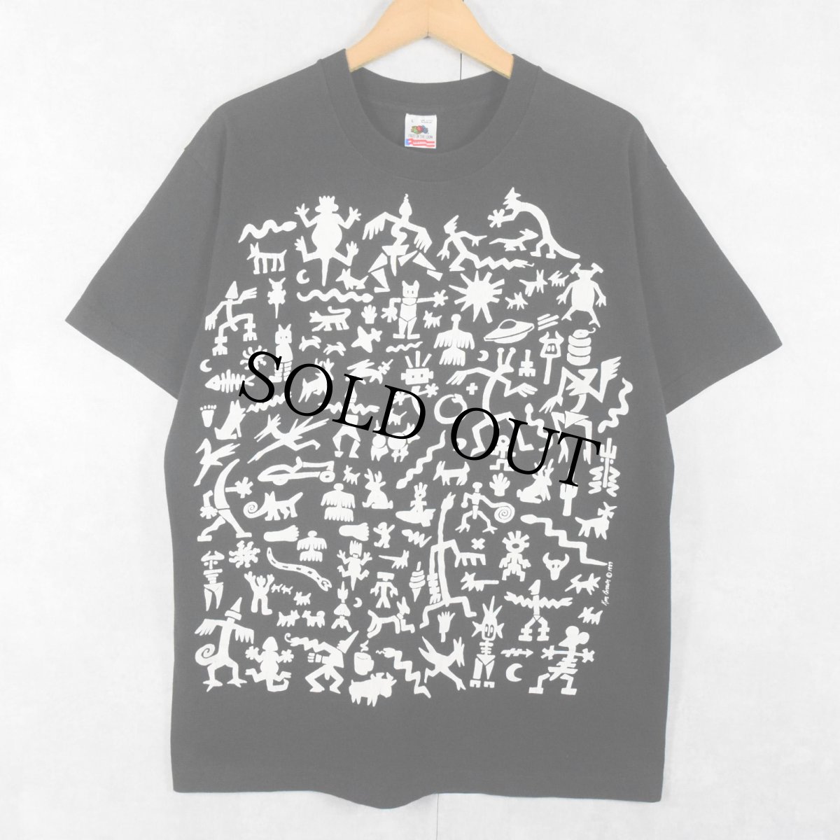 画像1: 90's Ken Brown USA製 アートプリントTシャツ BLACK L (1)
