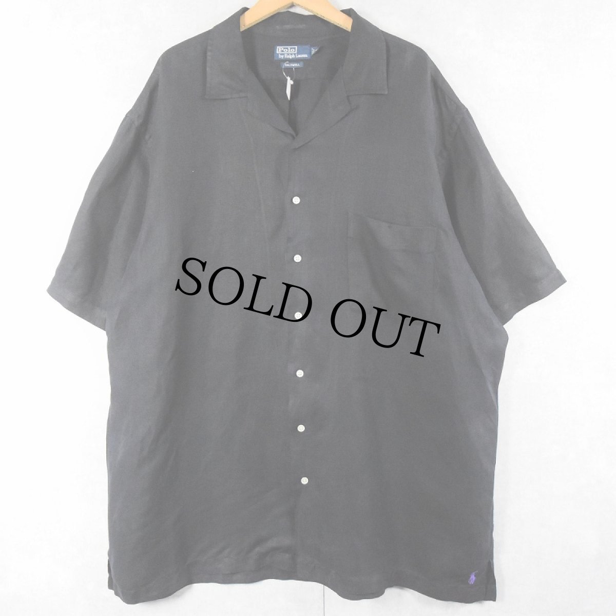 画像1: POLO Ralph Lauren "CALDWELL" リネン×シルク オープンカラーシャツ BLACK 2LT (1)