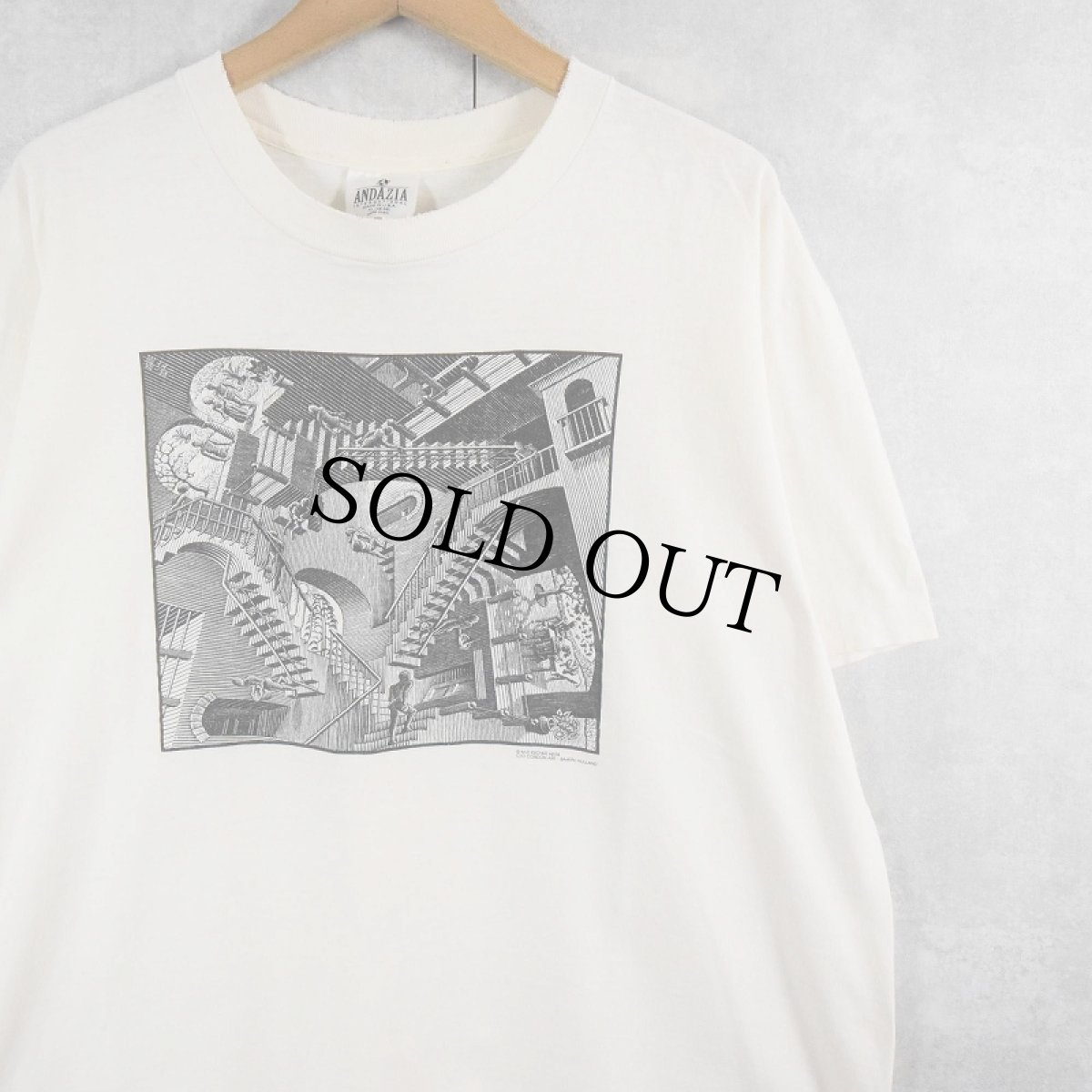 画像1: 90's M.C. Escher USA製 "Relativity" 騙し絵アートプリントTシャツ XL (1)