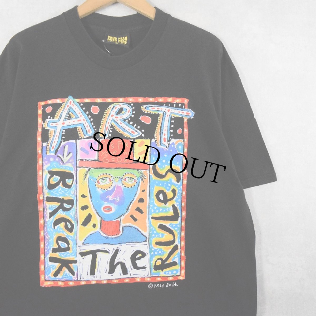 画像1: 90's Fred Babb USA製 "ART BREAK THE RULES" アートプリントTシャツ BLACK XL (1)