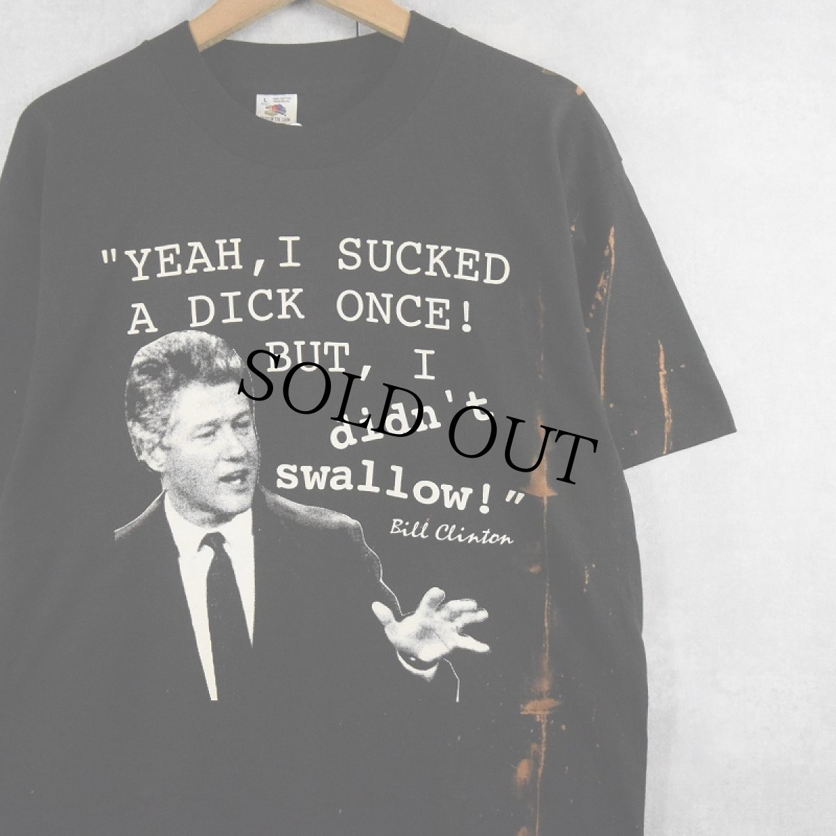 画像1: 90's Bill Clinton USA製 政治家 メッセージプリントTシャツ BLACK L (1)
