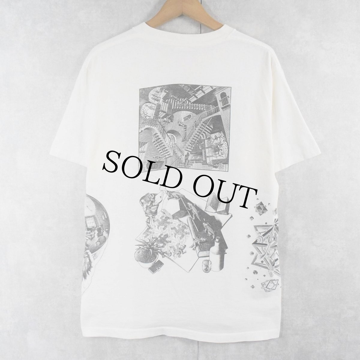 画像2: 80's M.C. Escher USA製 騙し絵アート マルチプリントTシャツ L (2)