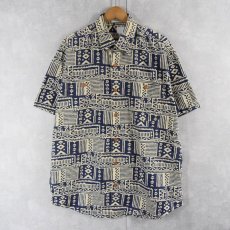 画像1: ORVIS 総柄 猫目ボタン コットンシャツ L (1)