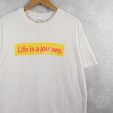 画像1: 90's NISSAN USA製 "Life is a journey. Enjoy the ride." メッセージプリントTシャツ L (1)