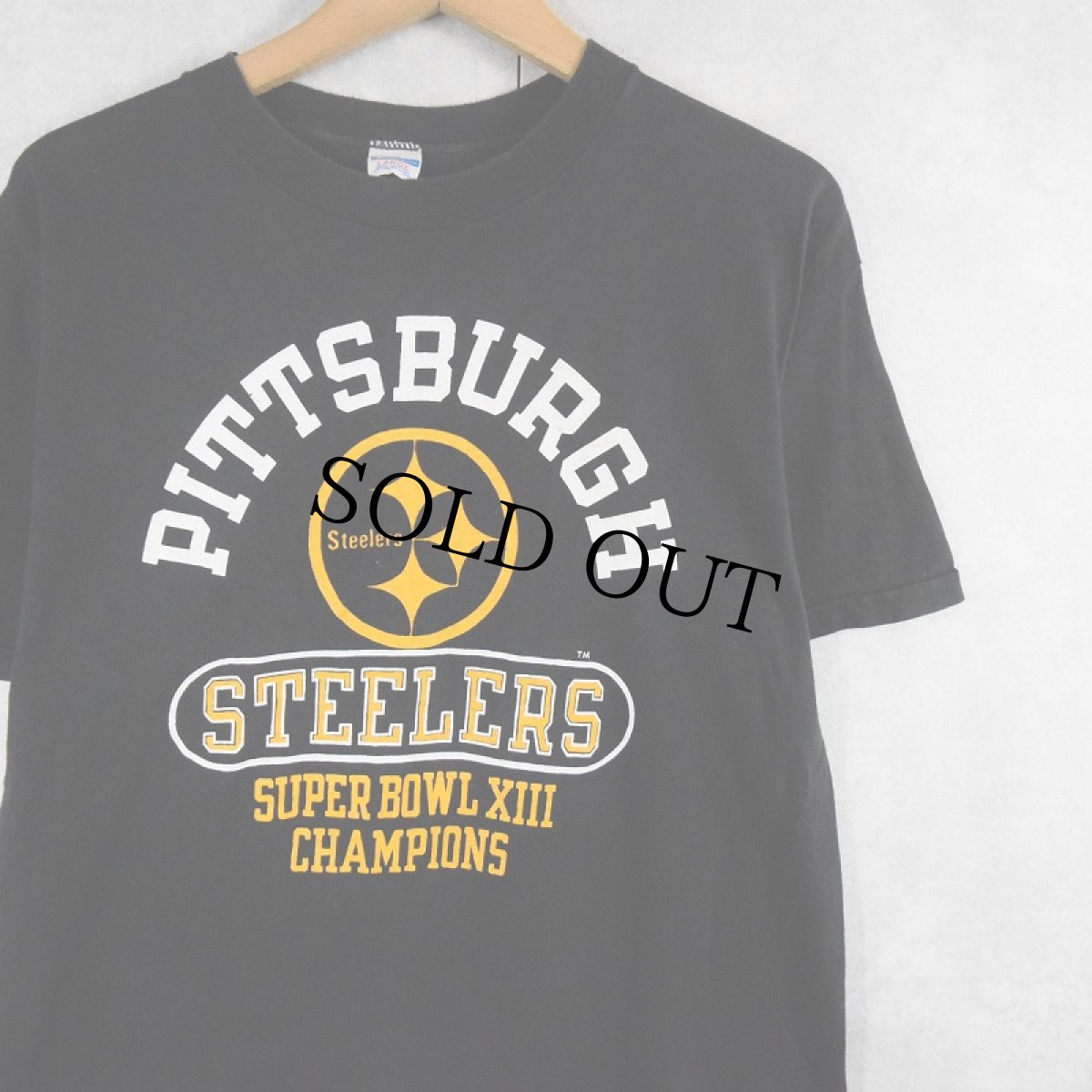 画像1: 70's Champion USA製 バータグ "PITTSBURGH STEELERS" NFLチームロゴプリントTシャツ BLACK L (1)