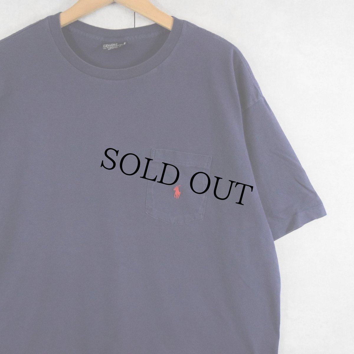 画像1: 90's POLO Ralph Lauren USA製 ロゴ刺繍 ポケットTシャツ NAVY L (1)