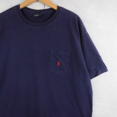 画像1: 90's POLO Ralph Lauren USA製 ロゴ刺繍 ポケットTシャツ NAVY L (1)