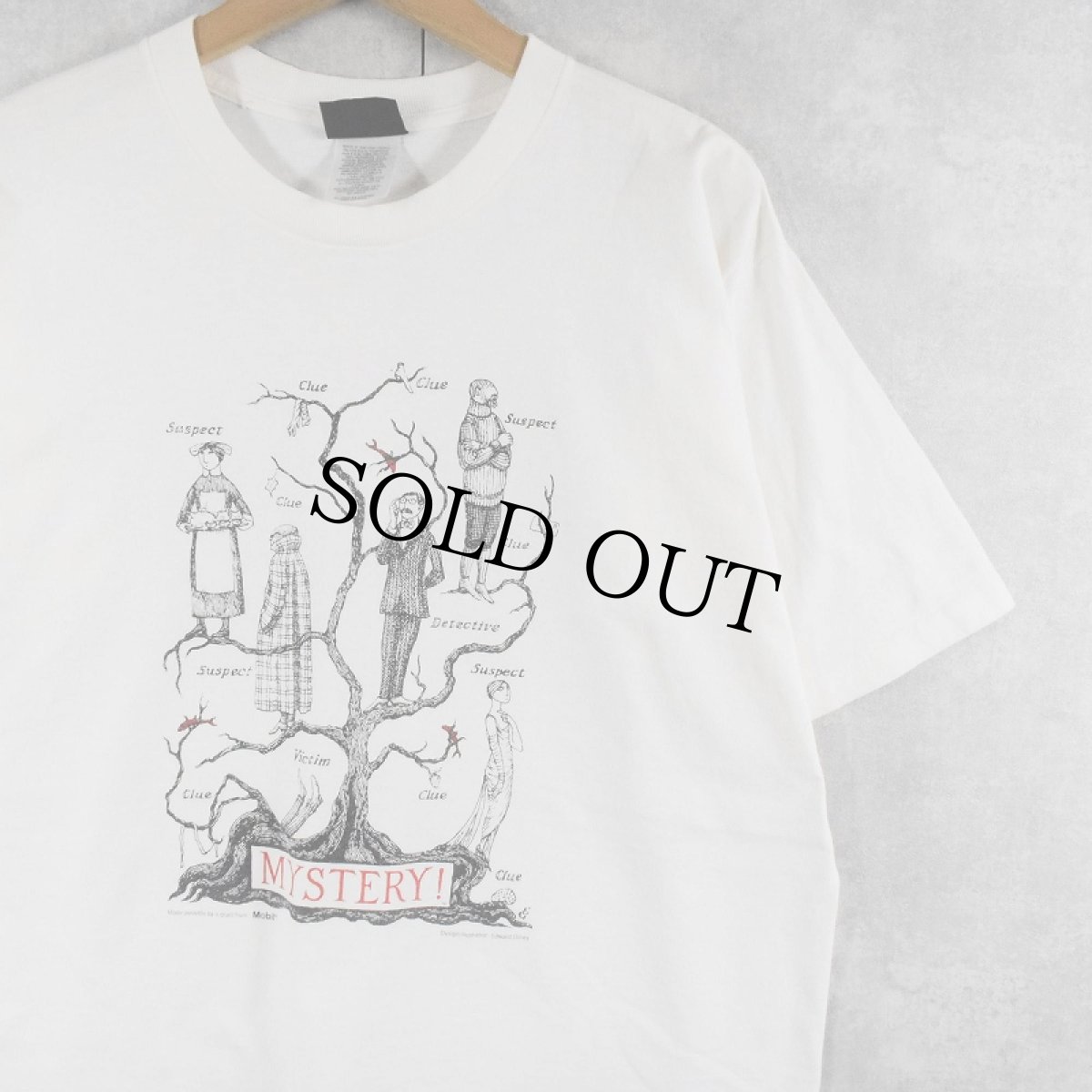 画像1: 90's Edward Gorey USA製 "MYSTERY!" イラストプリントTシャツ XL (1)