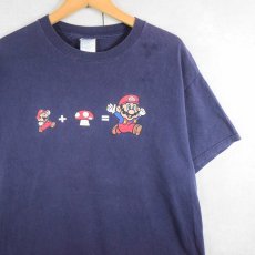 画像1: 2000's Nintendo SUPER MARIO ゲームキャラクタープリントTシャツ NAVY L (1)