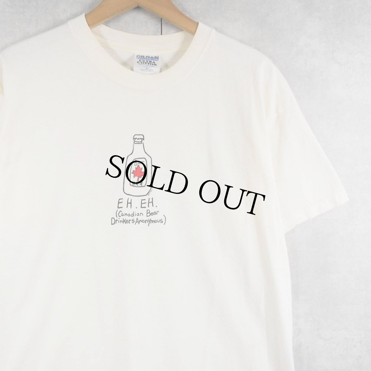 画像1: CANADA製 "EH. EH." ビールイラストプリントTシャツ L (1)
