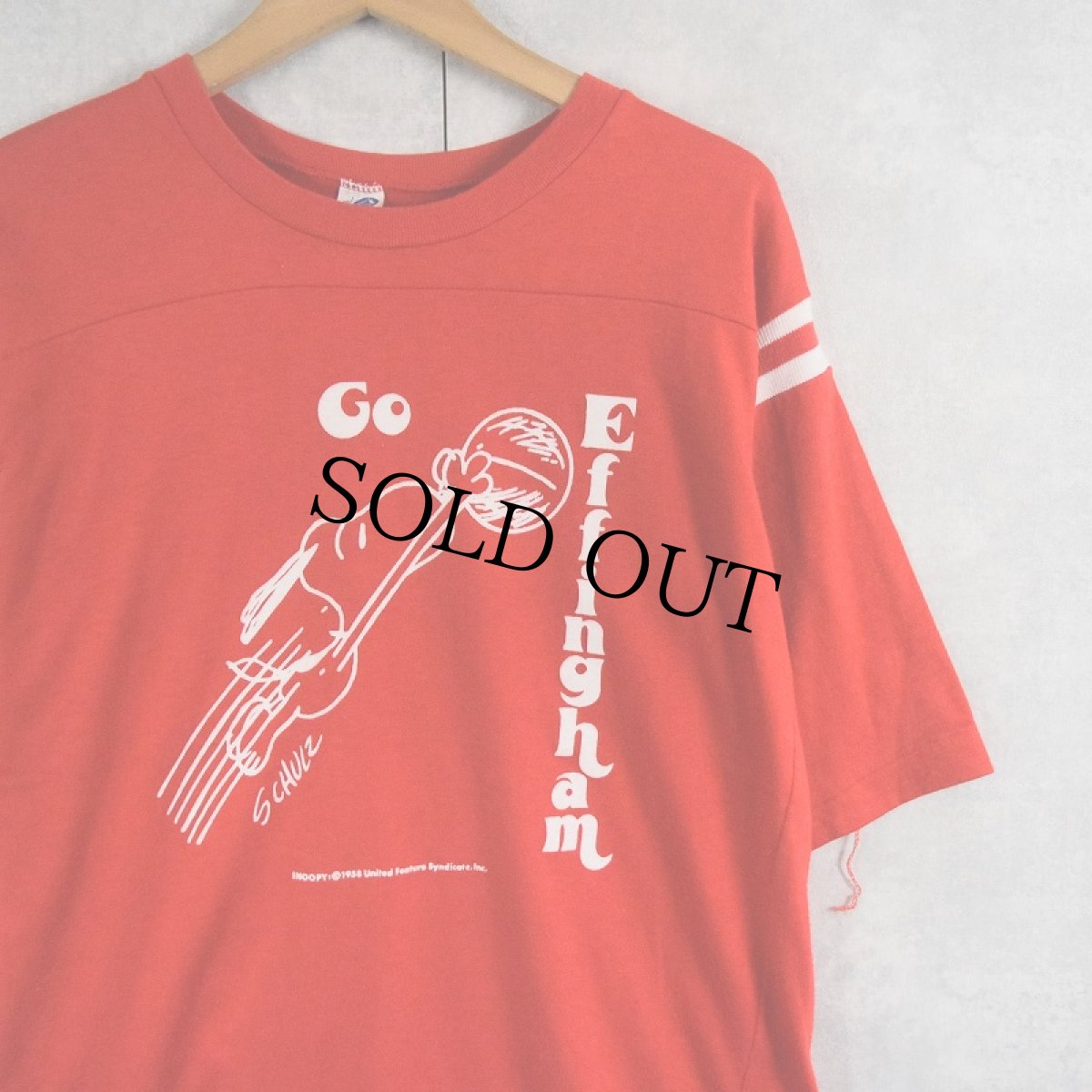 画像1: 70〜80's SNOOPY USA製 "Go Effingham" フロッキープリント フットボールTシャツ L (1)