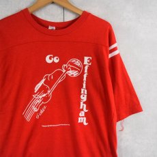 画像1: 70〜80's SNOOPY USA製 "Go Effingham" フロッキープリント フットボールTシャツ L (1)