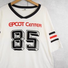 画像1: 70〜80's ARTEX USA製 "EPCOT CENTER 85" Vネック フロッキープリント フットボールTシャツ XL (1)