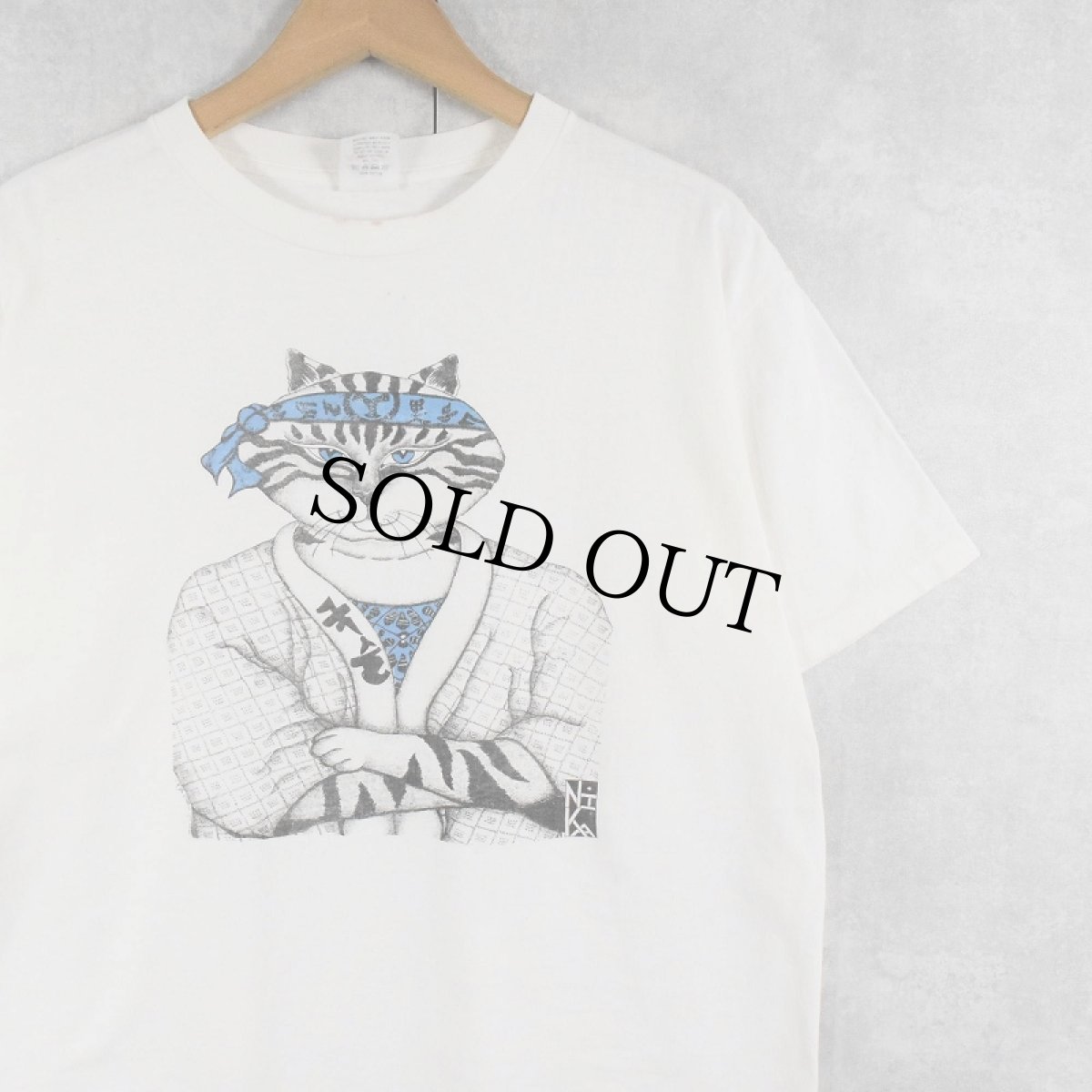 画像1: 90's NIKA USA製 猫プリントTシャツ L (1)