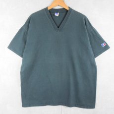 画像1: 80's RUSSELL ATHLETIC USA製 Vネック 無地Tシャツ GREEN XL (1)