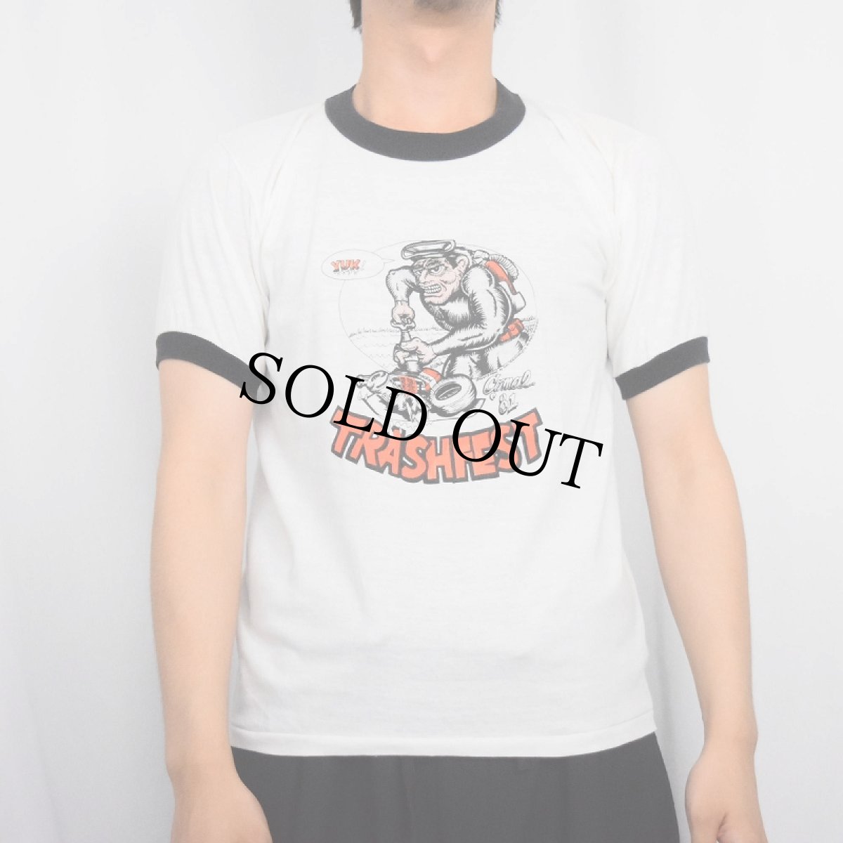 画像2: 80's USA製 "TRASHFEST '81" イラストプリントリンガーTシャツ M (2)