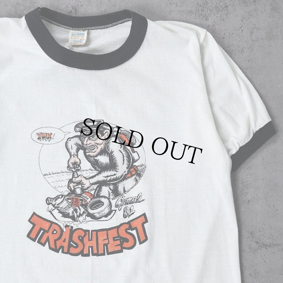 画像1: 80's USA製 "TRASHFEST '81" イラストプリントリンガーTシャツ M (1)