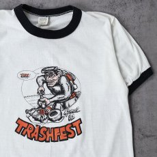 画像1: 80's USA製 "TRASHFEST '81" イラストプリントリンガーTシャツ M (1)