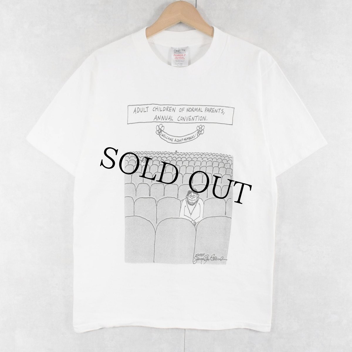 画像1: 80's "ADULT CHILDREN OF NORMAL..." シュールイラストプリントTシャツ L (1)