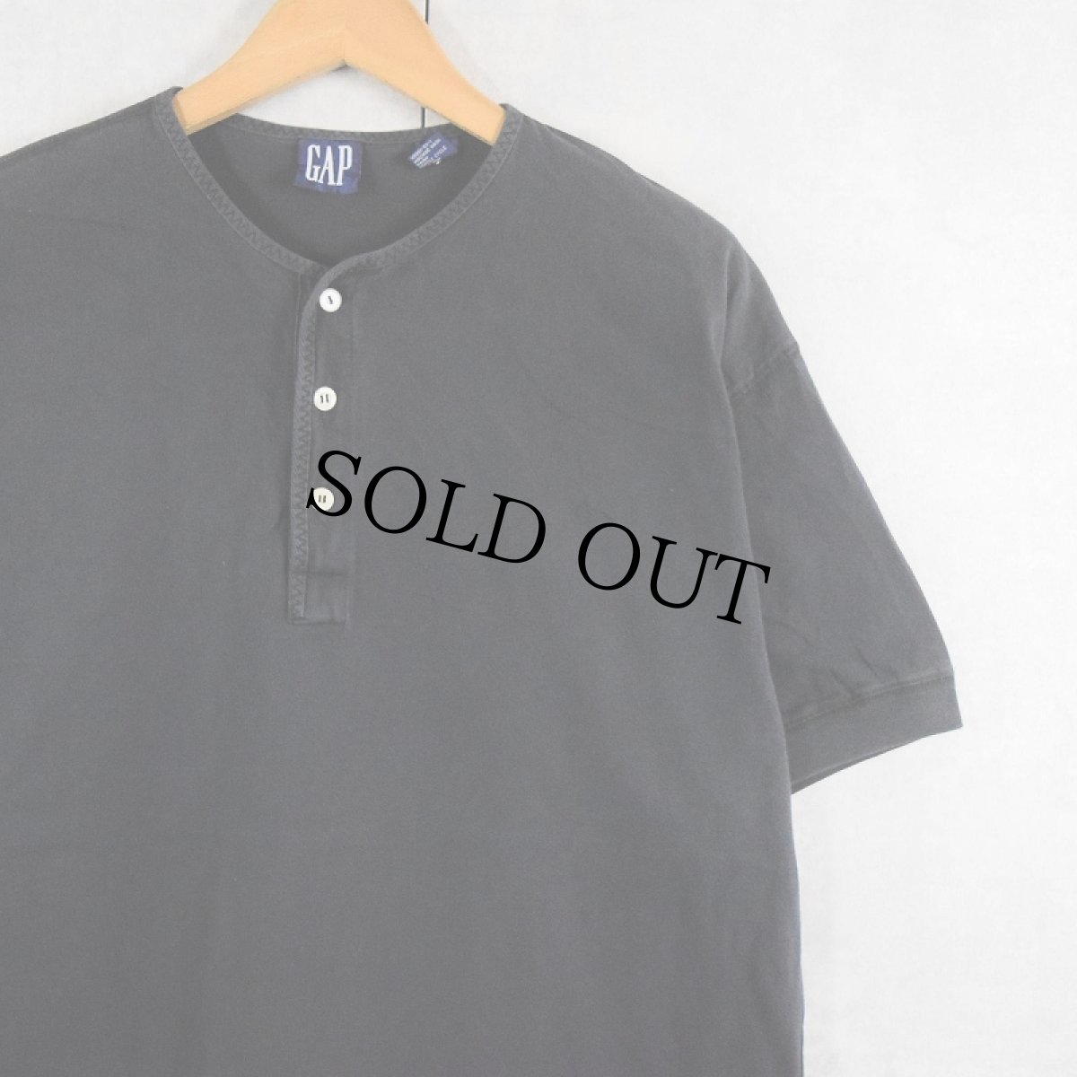画像1: 90's GAP ヘンリーネックTシャツ BLACK M (1)