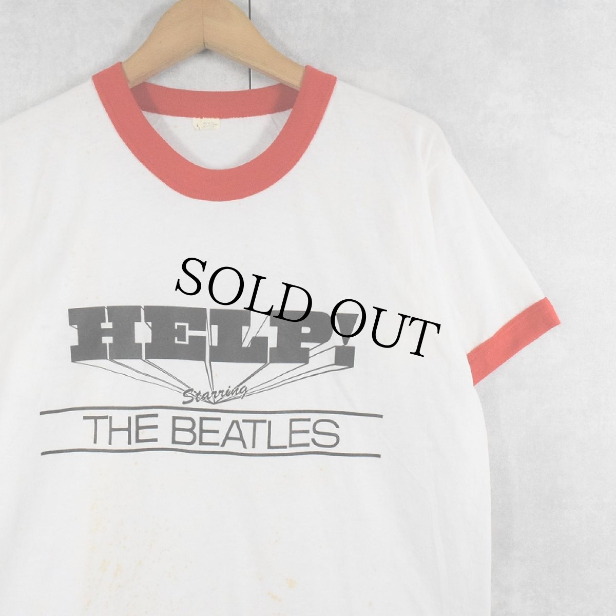 画像1: 80's THE BEATLES USA製 "HELP!" ロックバンドプリントリンガーTシャツ L (1)