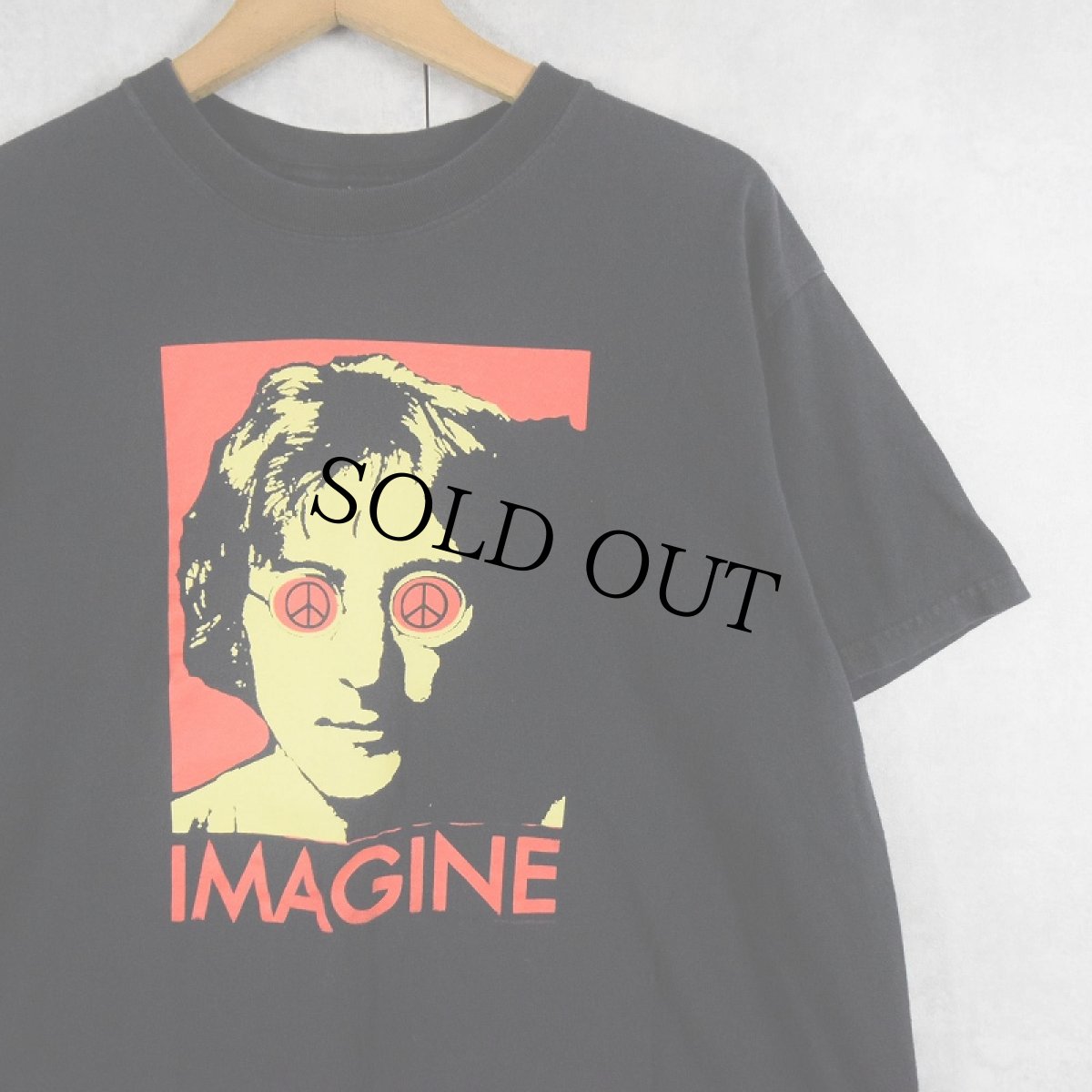 画像1: John Lennon "Imagine" ミュージシャンプリントTシャツ BLACK  (1)