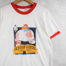 画像1: 80's USA製 "BUFFALO CHIKEN" イラストプリントリンガーTシャツ XL (1)