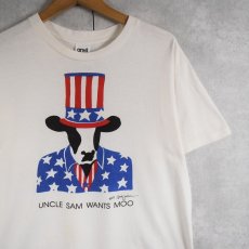 画像1: 80's Woody Jackson USA製 "UNCLE SAM WANTS MOO" アートプリントTシャツ M (1)