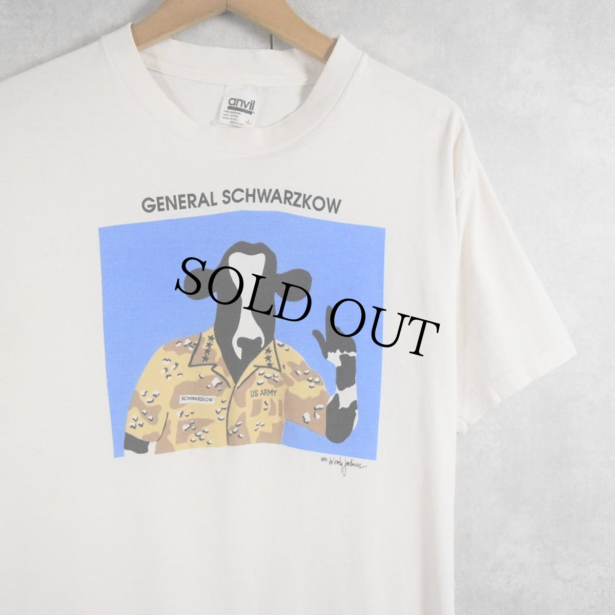 画像1: 90's Woody Jackson USA製 "GENERAL SCHWARZKOW" アートプリントTシャツ L (1)