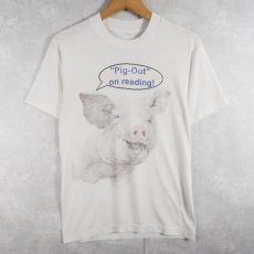 画像1: 70〜80's "Pig-Out on reading!" ブタイラストプリントTシャツ (1)