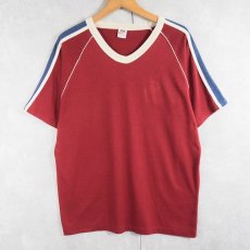画像1: 70's NIKE オレンジタグ USA製 Vネック ロゴプリントTシャツ XL (1)