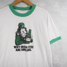 画像1: 80's Little Kings Beer USA製 "WHY IRISH EYES ARE SMILING." ビールメーカー イラストプリントリンガーTシャツ XL (1)