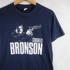 画像1: 80's Charles Bronson USA製 俳優プリントTシャツ NAVY M (1)