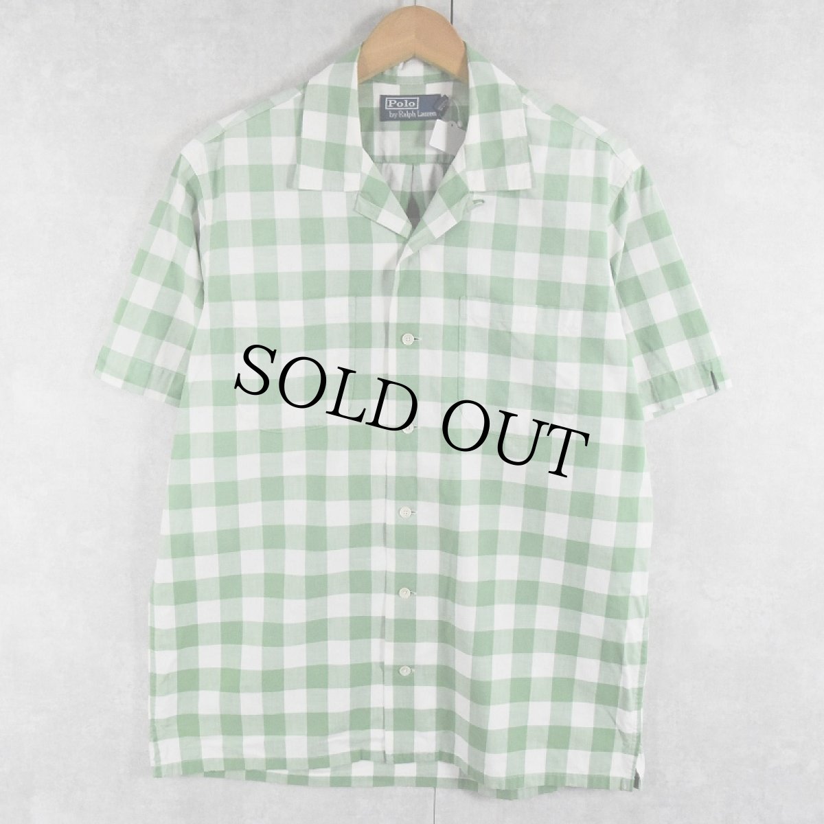 画像1: POLO Ralph Lauren ブロックチェック柄 コットンオープンカラーシャツ M (1)