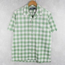 画像1: POLO Ralph Lauren ブロックチェック柄 コットンオープンカラーシャツ M (1)