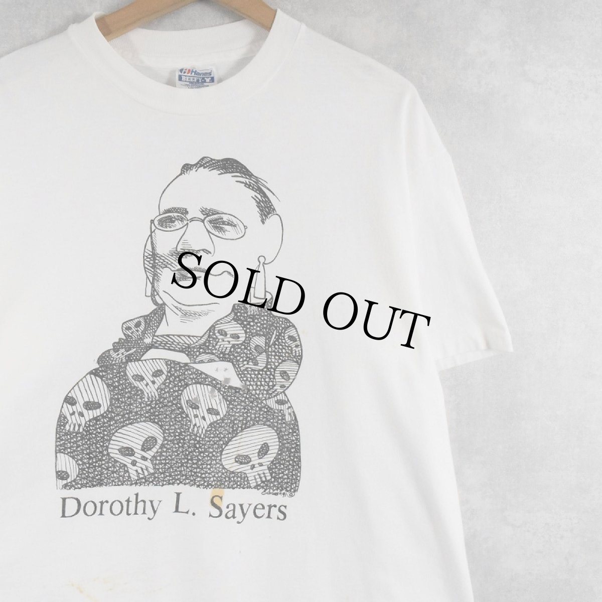 画像1: 90's USA製 LARGELY LITERARY "Dorothy.L.Sayers" 作家 イラストプリントTシャツ L (1)