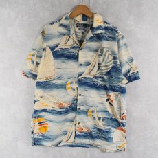 画像1: POLO Ralph Lauren "CLASSIC FIT" ヨット柄 オールオーバーパターン コットンアロハシャツ L (1)