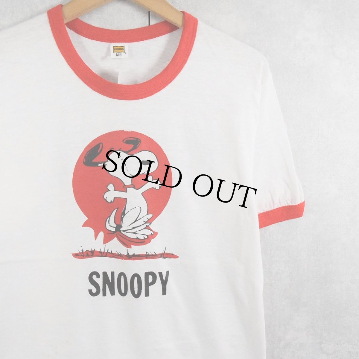 画像1: 70's SNOOPY キャラクタープリントリンガーTシャツ M (1)